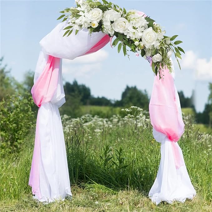 Wnvivi Artificial Flower Swag, 25.6 Inch Silk Rose Hydrangea Swag Arch Garland Front Door Decorative Floral Swags Lintel Floral Decoration for Wedding Ceremony Table Centerpiece (Red)
