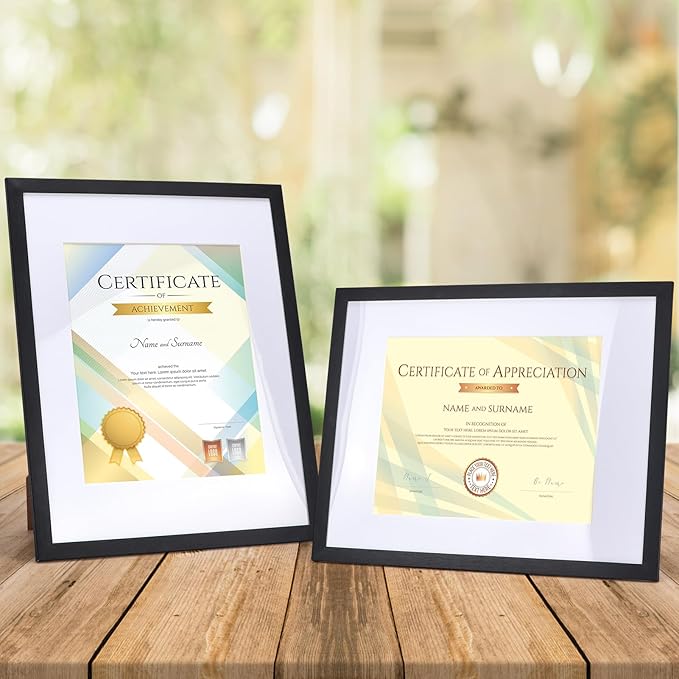 Lyeasw 8.5x11 Picture Frame Black 15 Pack, Display 8.5x11 Certificate with Mat or 11x14 Picture without Mat, Multi Award Diploma Document Frame for Wall or Tabletop