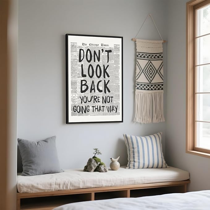 Framed Retro Newspaper Wall Art Trendy Black and White Poster Dont Look Back Inspirational Quote Posters Positive Motivational Affirmation Canvas Print Preppy Aesthetic Office Bedroom Decor 8x12inch