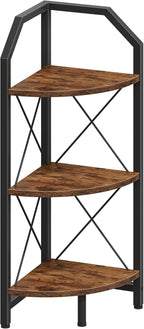 CHOEZON 3-Tier Corner Shelf, Industrial Corner Bookshelf, 35.4" Storage Stand, Plant Stand Display Shelf, Bookcase for Bedroom, Living Room, Home Office, Rustic Brown and Black TCJ03BF