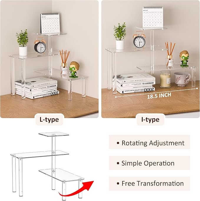Sezanrpt Clear Countertop Corner Organizer Shelf 11.8x11.8x12.4 Inch, 3 Tier Acrylic Bathroom Organizer Corner Shelf for Countertop, Space Saver, Moisture Proof