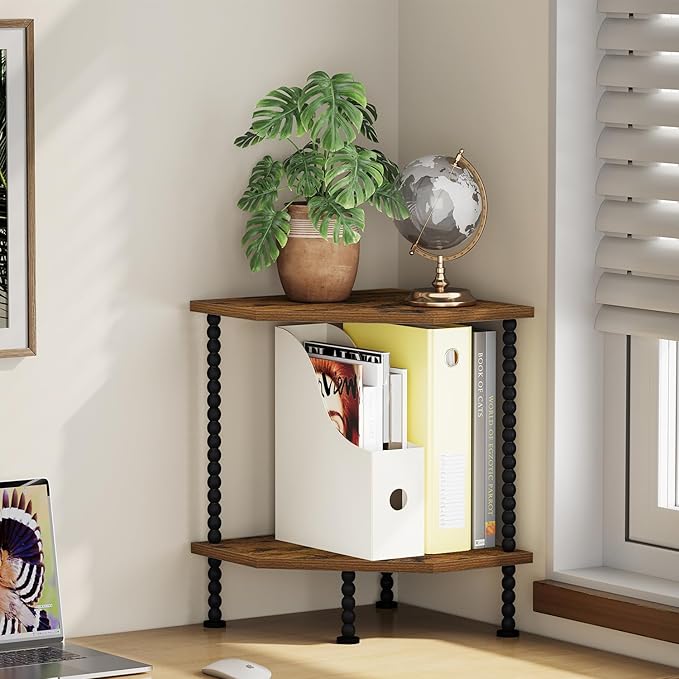 YINMIT Corner Shelf Stand, 2 Tier countertop Corner Organizer Shelf, Freestanding Corner Display Shelf for Small Spaces, Living Room, Bedroom, Bathroom, Kitchen, Office