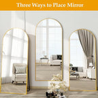 Dewfig Arched Full Length Mirror, 76"x34" Large Floor Mirror, Full Body Mirrors for Leaning or Hanging, Standing Mirrors for Bedroom, Living Room,Dressing Room, Aluminum Alloy Frame, Gold