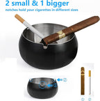 Ashtray for Cigarette JSVER Stainless Steel Ashtray, Smokeless Odorless Ash Tray with Lids, Tabletop Ashtrays For Home Office Outdoor Balcony (Black)