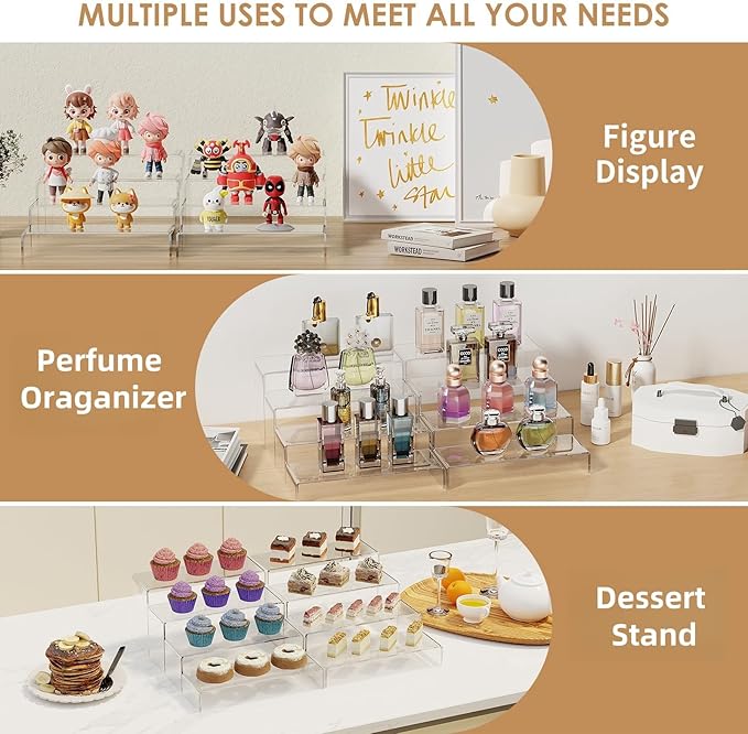 Anglelife 10 Pcs 2 Set 5 Size Large Acrylic Risers, (7”L~8”L~9”L) Rectangular Clear Risers Display Shelves, Transparent Acrylic Risers for Decor, Cupcake Candy Shoe Showcase Stands