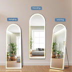 DUMOS Arched LED Full Length Floor Mirror, 63"x20" Full Body Standing Mirror with Lights, 3 Color Lighting, Hanging or Leaning, Wall Mounted, Modern Simple Home Wall Decor, White
