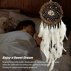 Dream Catcher Native American Boho Dreamcatcher White Wall Decor, Handmade Rattan Natural Goose Feathers Wall Hanging Art Piece Indian Room Decor for Bedroom Living Room Wedding