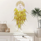 Yellow Dream Catcher Wall Decor Crystal Tree of Life Dream Catchers Handmade Feather Dreamcatcher Wall Hanging Ornament for Bedroom Living Room Home Decor