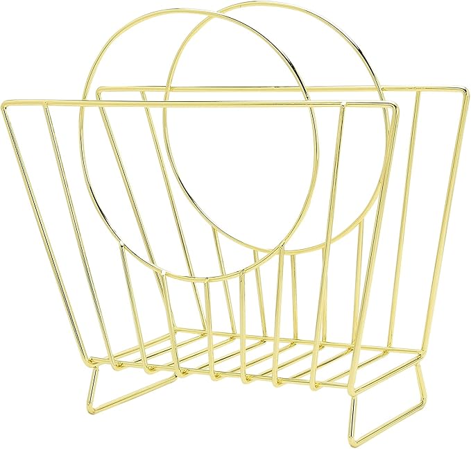 MyGift Mid-Century Brass Plated Metal Free Standing Magazine Holder Document File Rack with Decorative Bag Shaped Design