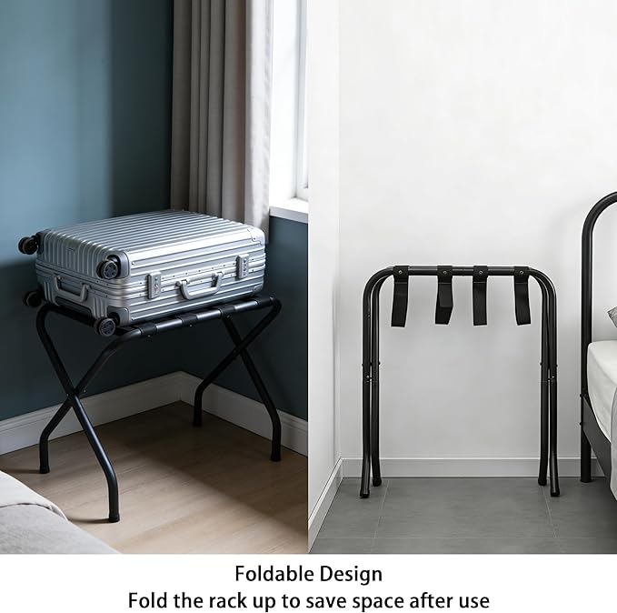 Luggage Rack Set of 2, Suitcase Stand, Luggage Racks for Guest Room, Hotel, Bedroom, Camping, Travel Suitcase Holder, Black Metal Frame, 27.5 x 14.2 x 20.7 Inches