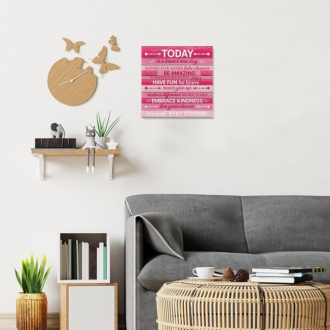 Pink Wall Decor, Inspirational Office Wall Art for Women, Motivational Quotes Room Decor For Teen Girls, Pink Framed Canvas Posters for Bedroom Kitchen Home Decorations, 8 x 8 Inches