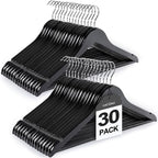 TOPIA HANGER Wooden Coat Hangers 30 Pack, Black Wood Suit Hangers with Non Slip Pants Bar, 360° Swivel Hook and Shoulder Notches for Camisole, Jacket, Pants, Smooth Finish Clothes Hangers -CT34B30