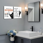 MUWAK Funny Welcome to the Bathroom Slogan Wall Art Set of 2 – Cat will Be With You Shortly Canvas Prints, Funny Bathroom Sign Pictures Wall Decor for Restroom, Washroom – 12x16in