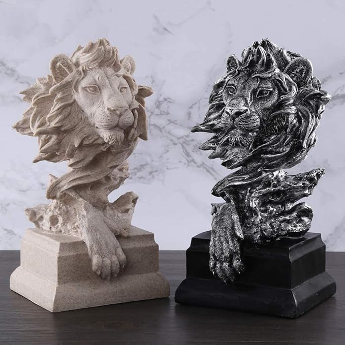 H&W Sandstone Lion - The King of Beasts - Statue Decoration for Home/Study/Living Room, Great Collectible Figurines, Best Gift for The Man, Sandstone Color (HH17-D2)