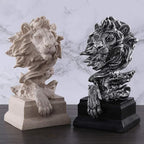 H&W Sandstone Lion Figurines - The King of Beasts - Statue Decoration for Home/Study/Living Room, Great Collectible Figurines, Best Gift for The Man, Silver Color (HH17-D3)