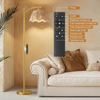 Oneach Boho Floor Lamp with 3 Color Temperatures, Farmhouse Floor Lamps for Living Room with Remote & Dimmable Bulb, Rattan Floor Lamp for Bedroom, Gold