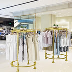 Round Garment Rack, Floor Standing Iron clothes Hanging Rack with Topper, Suitable for Large Shopping Malls Retail, Clothes Boutique Display Laundry Rooms Multi-Purpose Hanging (GOLD)