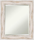 Amanti Art White Wall Mirror 25x21 Alexandria White Wash Rectangle Bathroom Mirror for Wall Decor Living Room, Small Cottage Wood Frame, Hangs Horizonally and Vertically, Bathroom Decor, Beveled Edge