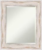 Amanti Art White Wall Mirror 25x21 Alexandria White Wash Rectangle Bathroom Mirror for Wall Decor Living Room, Small Cottage Wood Frame, Hangs Horizonally and Vertically, Bathroom Decor, Beveled Edge
