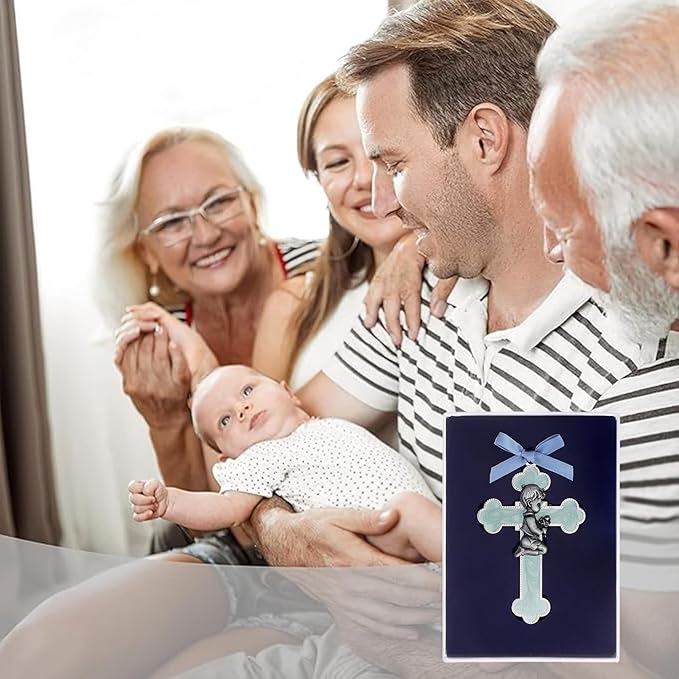KOMI Baby Wall Cross Catholic Baptism Gifts for Boys Praying Boy Cross for Baptism First Holy Communion Christening Cross Decor