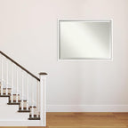 Amanti Art White Wall Mirror 32x42 Morgan White Silver Rectangle Bathroom Mirror for Wall Decor Living Room, X-Large Modern Wood Frame, Hangs Horizonally and Vertically, Bathroom Decor, Beveled Edge