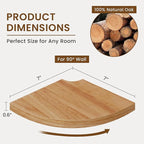 Fun Memories Corner Shelf Wall Mount Set of 2 - Solid Oak Wood Floating Corner Shelf with Cable Hole, 7in Rustic Design for Bedroom, Living Room, Kitchen (Natural)