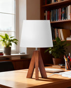 Tripod Table Lamp, Small Bedside Lamp with White Fabric Shade & Dark Wood Base, Modern Nightstand Lamp, Little Cute Desk Lamp for Bedroom, Kids Room, Living Room, Office, Study, LW51TL05