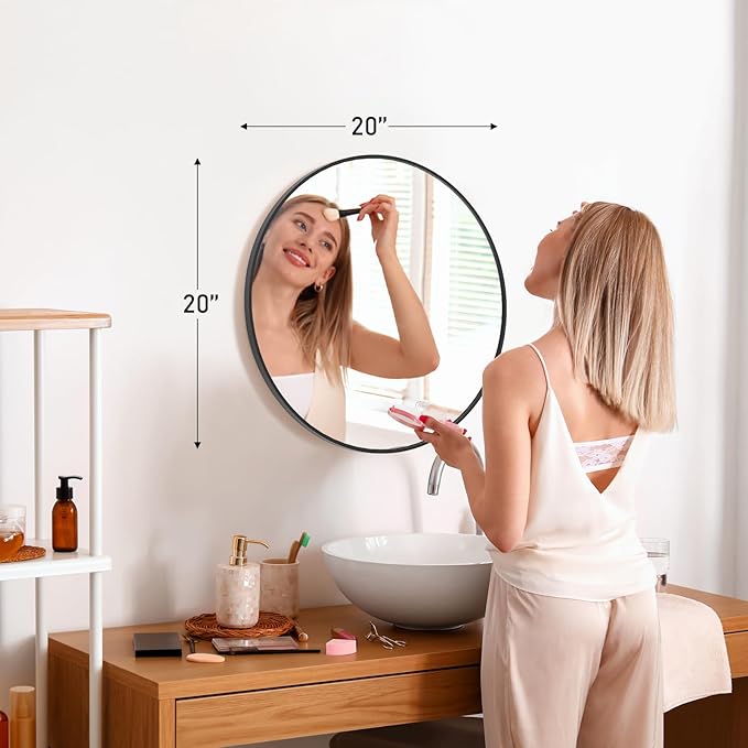 DUMOS Black Circle Mirror for Wall 20.02 inch, Bathroom Round Wall Mirror for Over Sink, Bathroom, Entryway, Bedroom, Vanity, Shatterproof& Crystal-Clear