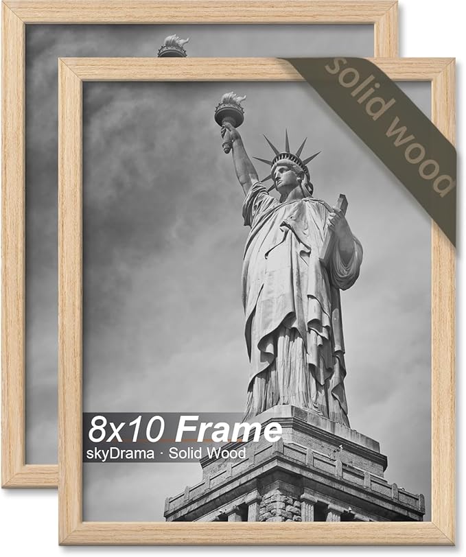 Natural Solid Wood 8x10 Picture Frame, Display 8 x 10 Inch Picture Poster Photo, Vertical & Horizontal Wall Hanging - 2 Pack/Natural/8"x10"