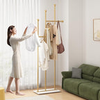 Gold Coat Racks with Marble Base Heavy Duty Clothes Rack Metal Coat Tree for Clothes Hats Scarfs Totes-19.7''L,GOLD