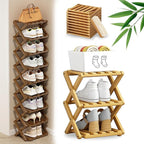 DDRIC The 9-Tier No-Assembly Bamboo Rack, Foldable 9 Tier Bamboo Shoe Rack with Collapsible Vertical Design, Space-Saving Shoe Storage Shelf for Entryway Closet Dorm, No-Tool Assembly (Nuture,3)