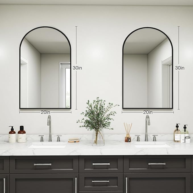 DUMOS Black Metal Arch Vanity Rounded Rectangle Bathroom Mirrors for Over Sink Wall, 21x30 Inch Large Matte Mirror, Modern Decorative for Restroom, Farmhouse
