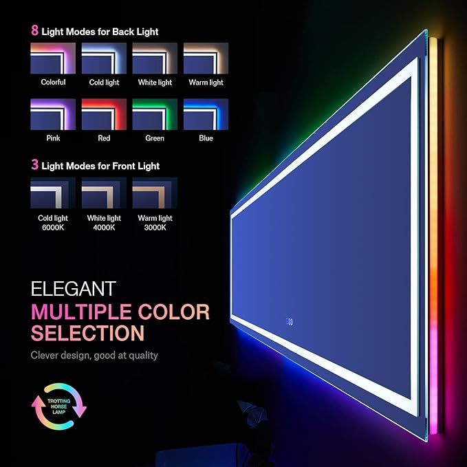 LOAAO 84X32 Inch RGB LED Bathroom Mirror with Lights, Anti-Fog, Dimmable Lighted Bathroom Vanity Mirror, Colorful Multiple Light Modes, RGB Backlit + Front Light, Memory Function, Tempered Glass