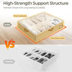 StorageWorks Under Bed Shoe Storage for Closet, 2-Pack Ultra-thick Fabric Shoe Organizer, Collapsible Shoes Containers with Bottom Support, Fits up to 24 Pairs, Taupe