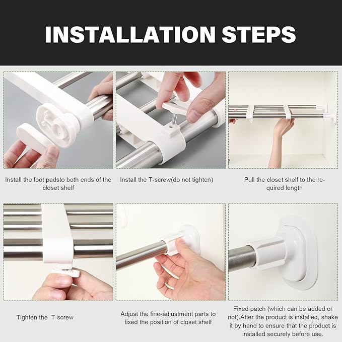 Geetery 4 Pcs Closet Tension Shelf Rod Metal Expandable Shelf Organizer Adjustable Closet Shelves Rack DIY Dividers Separators for Cabinet Storage Locker Clothes(23.62–39.37 Inch)