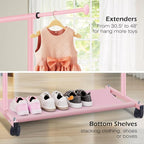 MISSLO Small Garment Racks for Hanging Clothes Rack Mini Kids Clothing Rack Rolling Dress up Storage for Toddler, Baby, Little Girl, Children, Adult(Pink)