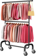 Heavy Duty Clothes Rack Load 600 LBS, Rolling Clothing Rack for Hanging Clothes with Lockable Wheels, Double Rod Garment Rack for Bedroom, Laundry, Clothing Store, Black