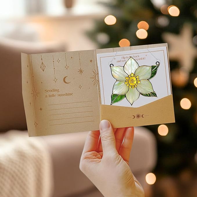 Narcissus December Birth Month Flower Acrylic Suncatcher, Flower Suncatchers for Window Hangings, Stained Glass Effect Garden Decor, Gift for Mother's Day, Mom, Grandma, Wife, Women