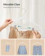 SONGMICS 20-Pack Pants Hangers, 16.7-Inch Long Velvet Hanger with Adjustable Clips, Heavy-Duty, Non-Slip Skirt Hangers, Space-Saving for Pants, Skirts, Coats, Dresses, White UCRF012W20