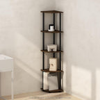 Furinno TURN-N-TUBE Corner Shelf, 5-Tier Corner Bookshelf, Open Storage Shelves, for Organization and Storage, Living Room, Home Office, Garage, Bedroom, Columbia Walnut