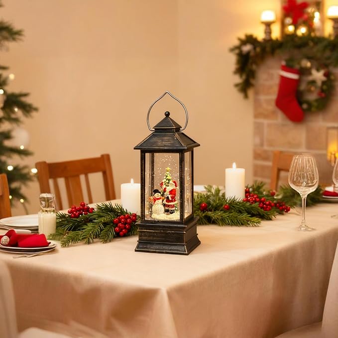 Impress Life Christmas Snow Globe Lantern with Light & Music, Santa & Snowman & Christmas Tree Battery/USB Operated Snow Globe with Glitter, Christmas Decorations Decor for Home