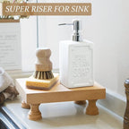 EOSAHR Modern Farmhouse Wood Riser for Display : Decorative Pedestal Stand for Home & Kitchen Decor and Retro Soap Stand for Sink - Rustic Bathroom Counter Tray and Countertop Organizer (Light Brown)