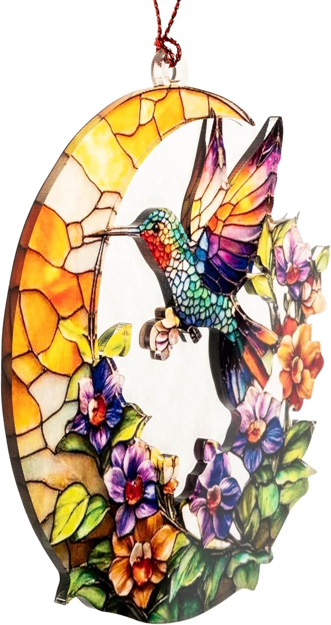 Hummingbird Gifts for Women, for Mom & Grandma from Son Daughter, Hummingbird Ornaments Mom Gift, Moon Ornament Decor for Bird Lovers, Purple Flower Hanging Decor, Home Decorations