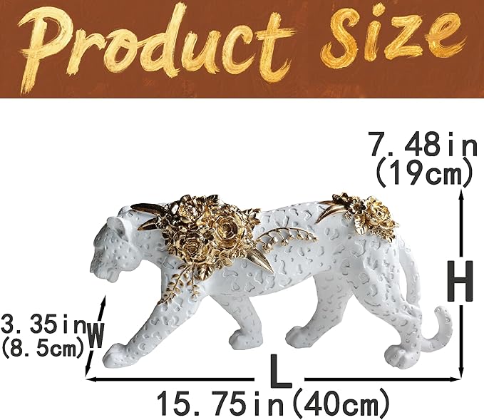 Cheetah Statue White Gold Leopard Sculpture Home Decor Leopard Sculpture Resin Handmade Sitting Suitable for Living Room Table Center Bedroom Gift for Woman Father