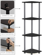 Furinno Turn-N-Tube Corner Shelf, 4-Tier Corner Bookshelf, Display Storage Shelves with Open Shelves, for Organization and Storage, Living Room, Home Office, Garage, Black