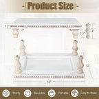 MAONAME Wood Display Risers Decorative Tray, Farmhouse Pedestal Stand for Display Home Decor, Vintage White Beaded Wooden Tray for Kitchen Counter, Short and Tall Footed