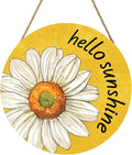 Spring Summer Daisy Flower Front Door Sign Hello Sunshine Floral Wood Door Hanger Outdoor Outside Porch Decor Seasonal Wooden Wreath Farmhouse Indoor Wall Hanging Decoration for House 12"x12"