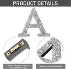 Qunclay 12'' Silver Crystal Diamond Bling Letters Crushed Diamond Decoration Wooden Glitter Letter with Screw and Hooks Rhinestone Gift for Wedding Y2k Mcbling Bedroom Wall Decor (Letter A)