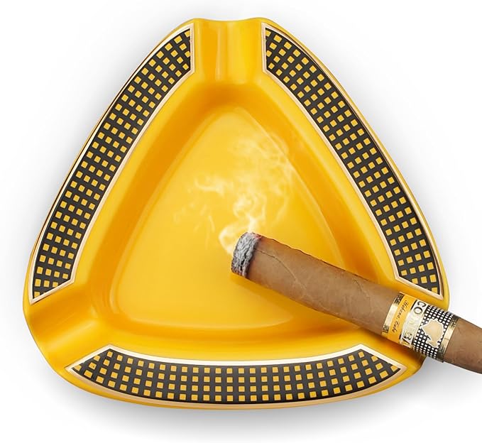 Cigar Ashtray Triangle- Large Rest Outdoor Cigars Ash tray for Patio/Outside/Indoor Ashtray (Yellow)