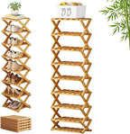The 9-Tier No-Assembly Bamboo Rack, 3-9 Tiers Bamboo Shoe Rack, Foldable Bamboo Vertical Shoe Organizer, Multifunctional & Space-Saving, For Entryway, Closet, Corner, Bedroom, Hallway (Wood, 9Tiers)